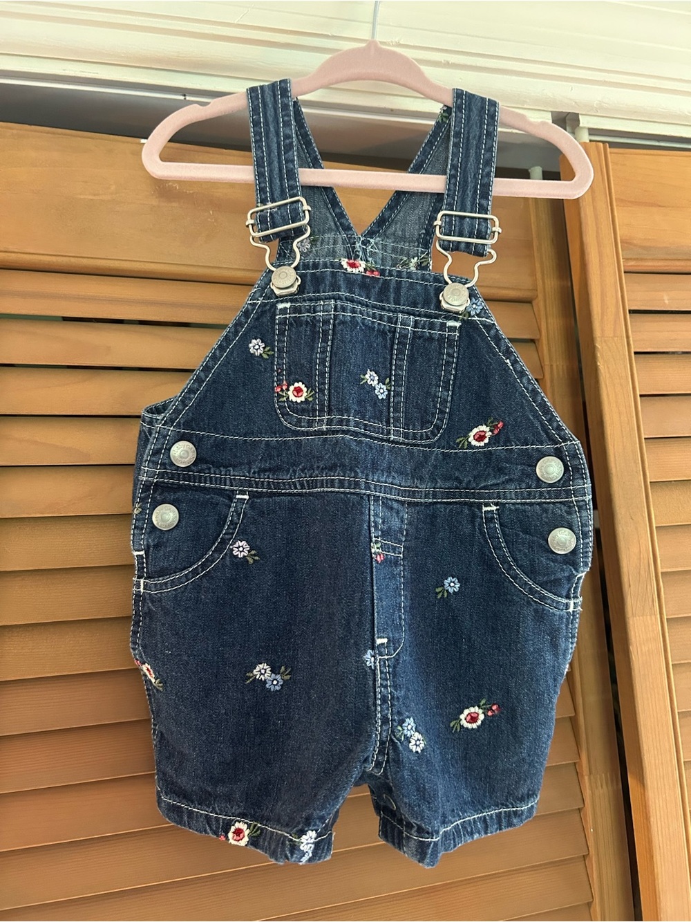 GAP Dark Blue Denim Embroidered Floral Kids Overalls
